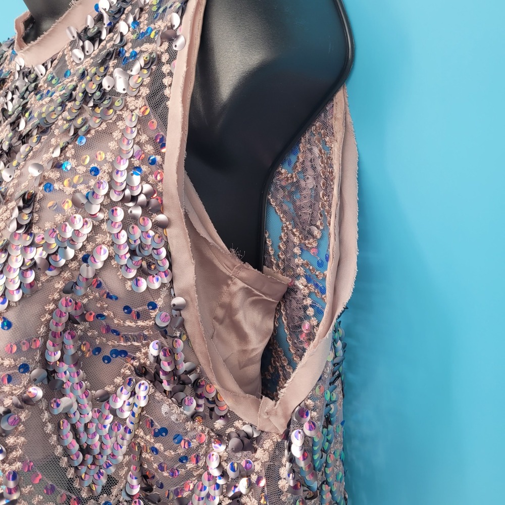 NWT ZARA Embellished Sequin Blouse Top Tank Cropped Sheer Beaded Pastel Sparkly - Picture 6 of 12